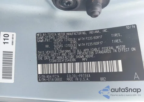 2015 Toyota Sienna Le 8 Passenger из США, поврежденный, VIN 5TDKK3DC4FS548386